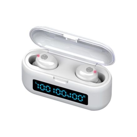 TWS F9 Bluetooth fülhallgató powerbankkal fehér
