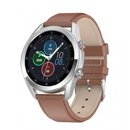 AMP silver smart watch with brown strap